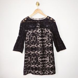 Anthropologie 4C Black Lace Mini Shift Dress SZ 0